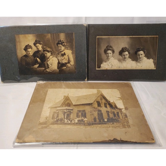 Other - Set of 3‎ Antique Sepia Photographs Elegant Women and Historic Church School